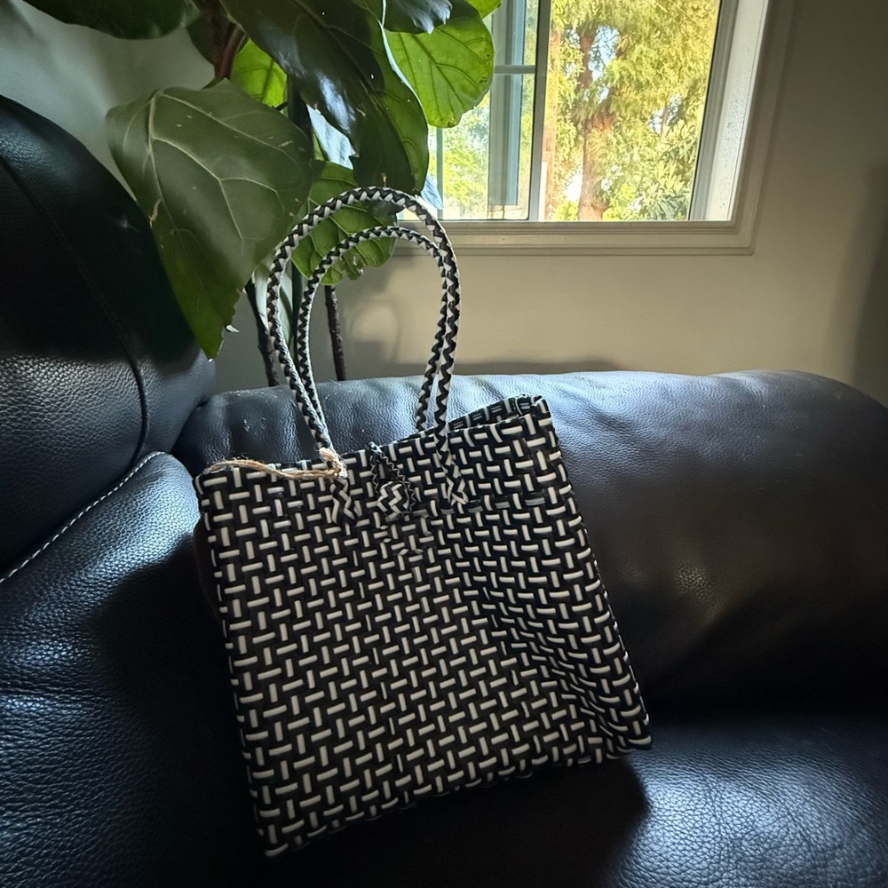 Stylish Black and White Woven Tote Bag